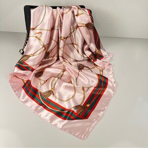 2/$25 SALE Women's Silky Fashion Scarf NWT Pink Red Green Gold Rope Print Scarf